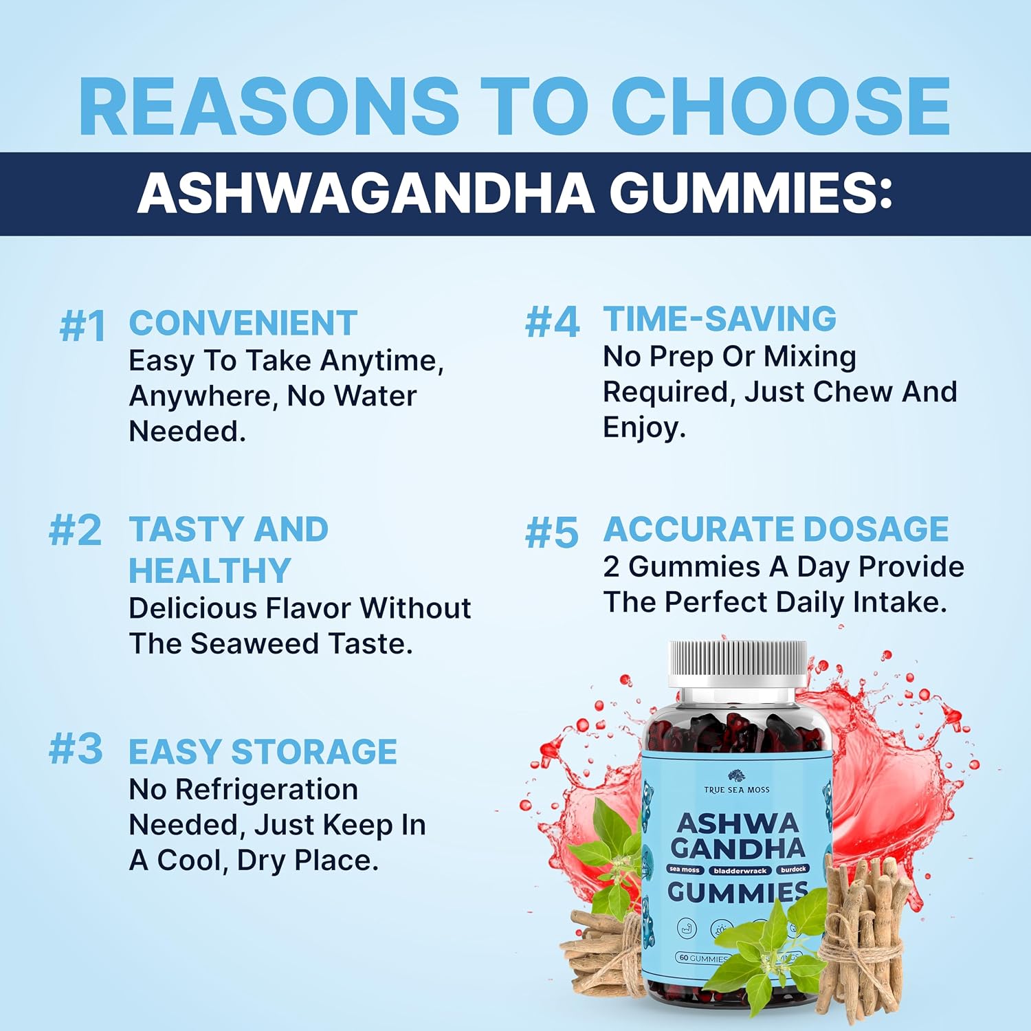 TrueSeaMoss Sea Moss Gummies with Ashwagandha, Burdock Root & Bladderwrack – for Adults & Children 4+, Fruity Flavour – 60 Gummies - görsel 3