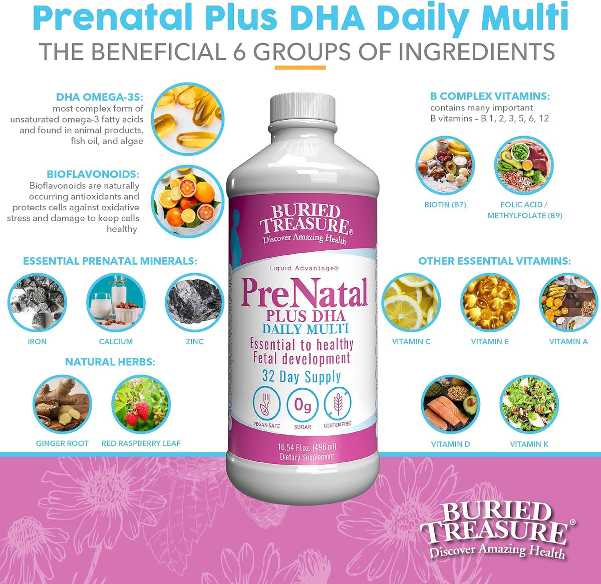 Buried Treasure Prenatal Plus DHA Complete - Liquid Prenatal Vitamin with DHA, Omega-3 & Iron - görsel 3