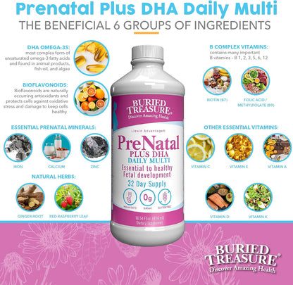 Buried Treasure Prenatal Plus DHA Complete - Liquid Prenatal Vitamin with DHA, Omega-3 & Iron