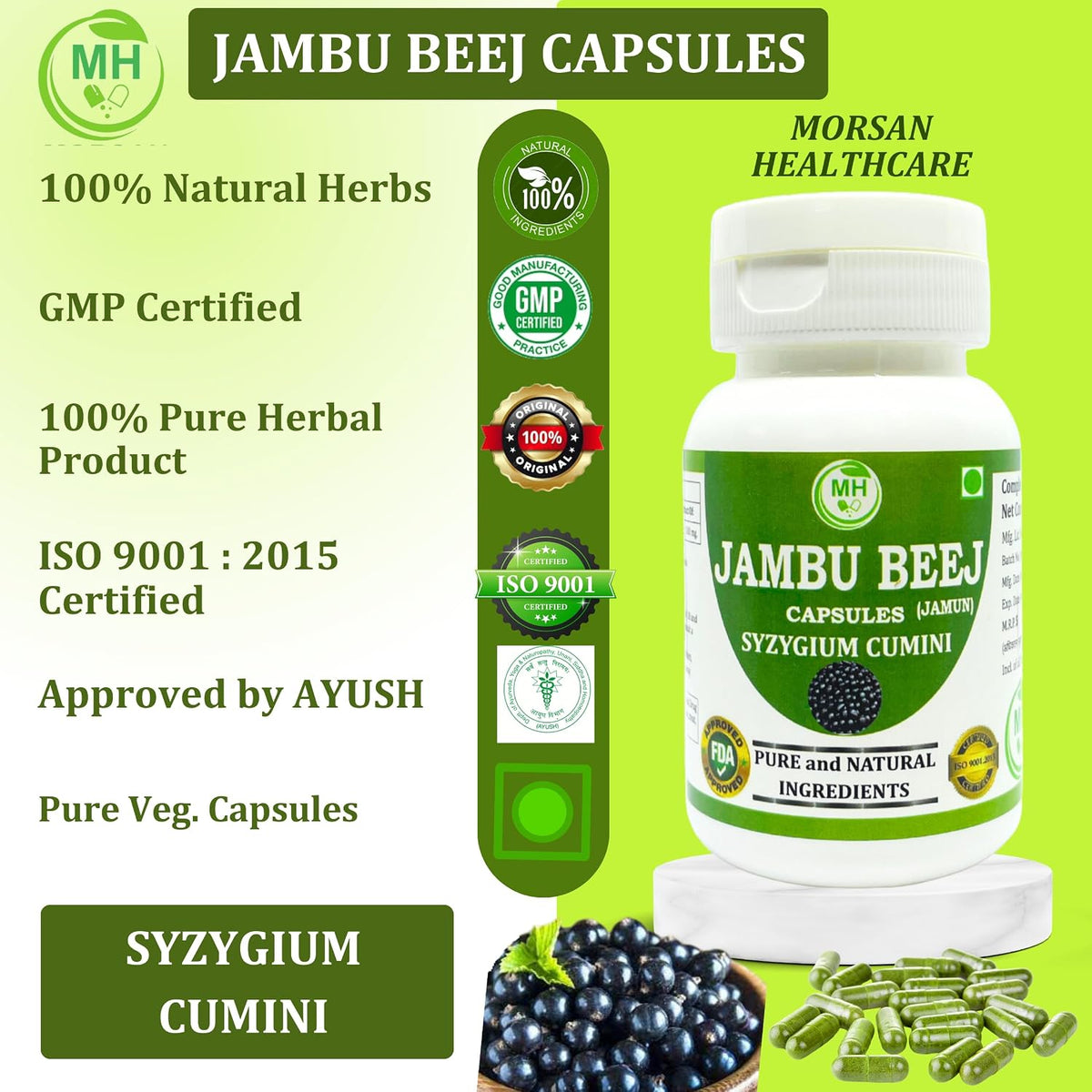 Morsan's Jambu Beej Capsules, Pack of 2 x 60 x 500 mg, Vegetarian Capsules, Pure and Natural - görsel 8