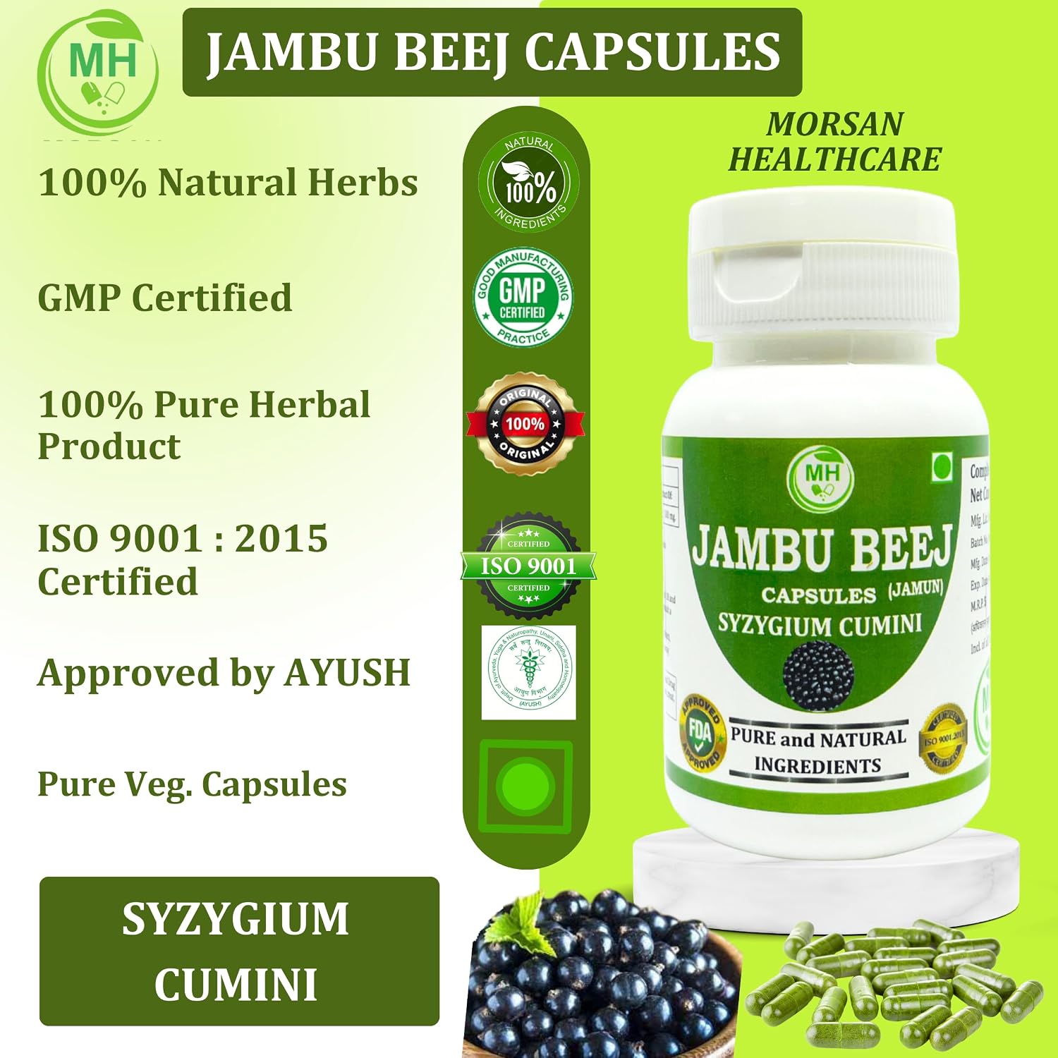 Morsan's Jambu Beej (Syzygium cumini) Capsules, 500 mg, 240 Vegan Capsules - görsel 6
