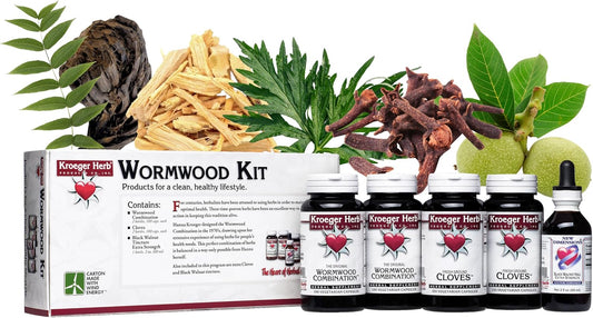 Wormwood Herb Supplement Kit - Black Walnut, Clove, Quassia - Herbal Detox Cleanse Capsules