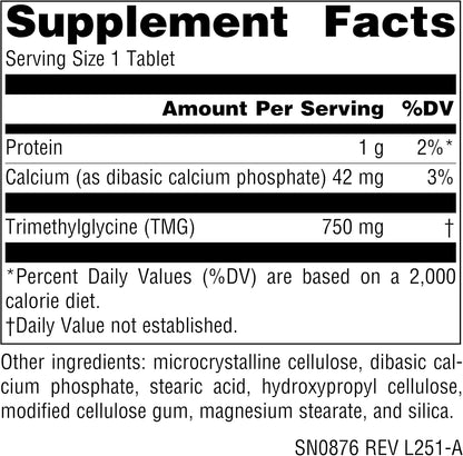 Source Naturals TMG, Trimethylglycine (Anhydrous Betaine) - 750 mg - 60 Vegetarian Tablets