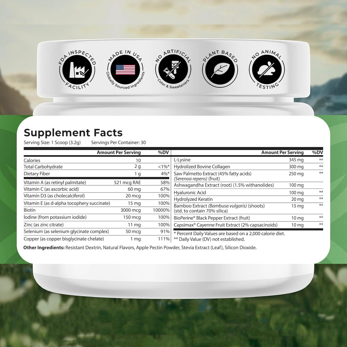 HairVive Women's Hair Growth Food Supplement - with Biotin, Collagen and Saw Palmetto - Apple Pie Flavour, 96 g - görsel 2