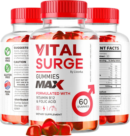 Vital Surge for Men - Max Strength 1050 mg - VitalSurge Supplement Support Gummy Advanced Formula - Premium Vitamin Gummies (2 Pack, 120 Gummies)