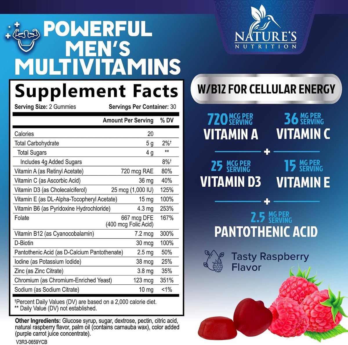 Multivitamin for Men - Complete Daily Men's Multivitamin Gummies with Vitamin D, B Vitamins, Zinc & More - Energy, Memory, Focus & Immune Health Support - 13 Essential Vitamins & Minerals - 60 Gummies - görsel 2