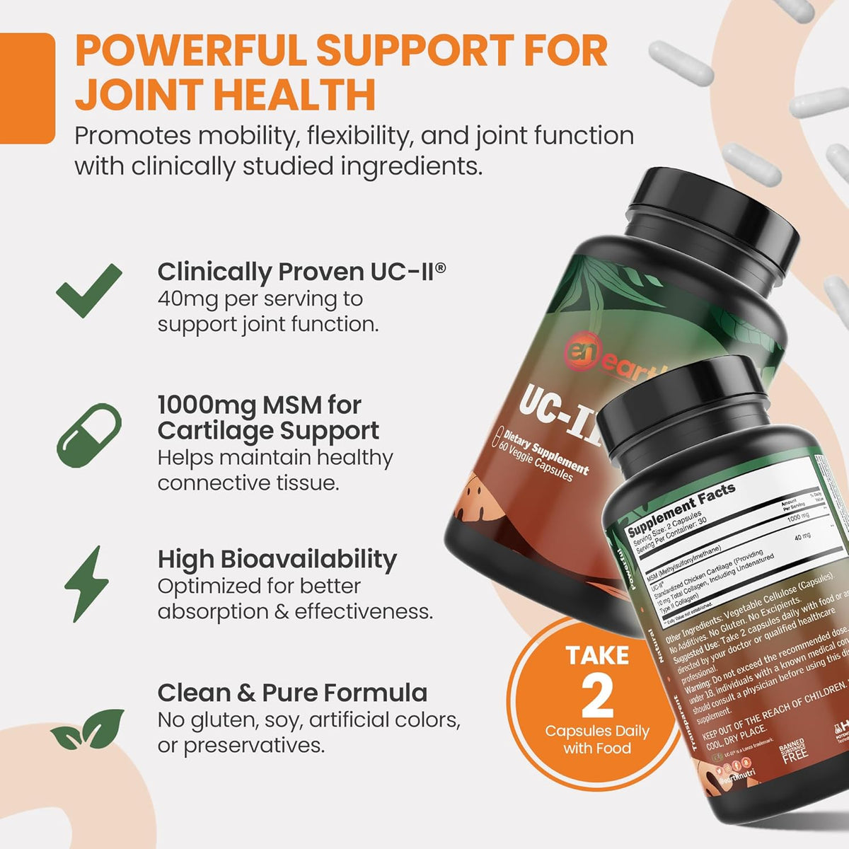 EarthNutri UC-II Collagen & MSM Food Supplement for Joint Health and Flexibility - 60 Capsules - görsel 2