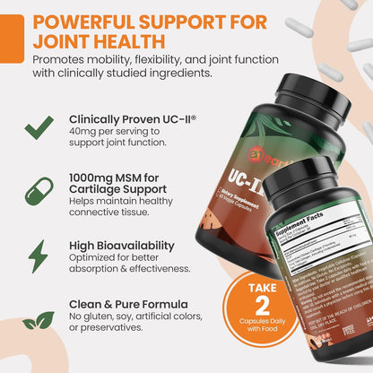 EarthNutri UC-II Collagen & MSM Food Supplement for Joint Health and Flexibility - 60 Capsules