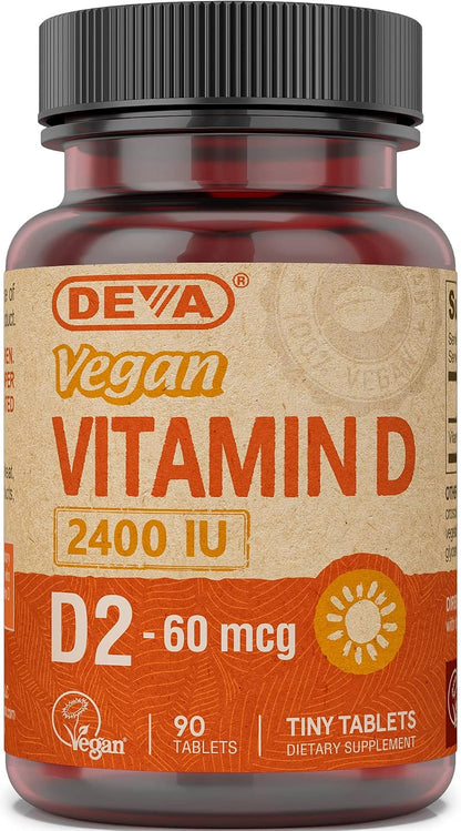 Deva Vegan Vitamin D2 60 µg (2400 IU) Ergocalciferol Supplement, 90 Tablets