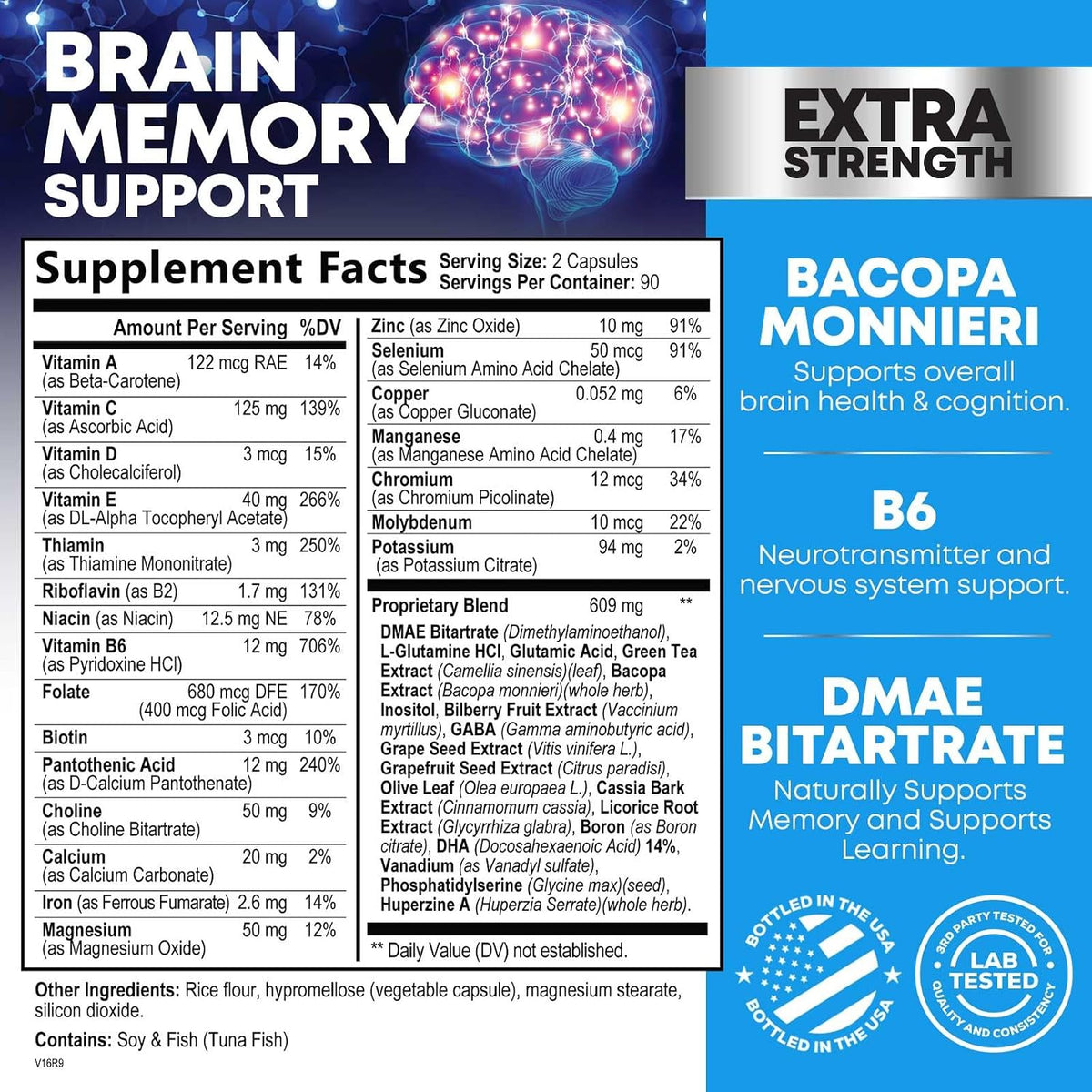 Nature's Nutrition Brain Memory Supplement - 3X Strength Nootropics for Focus, Clarity & Memory, 180 Capsules - görsel 2