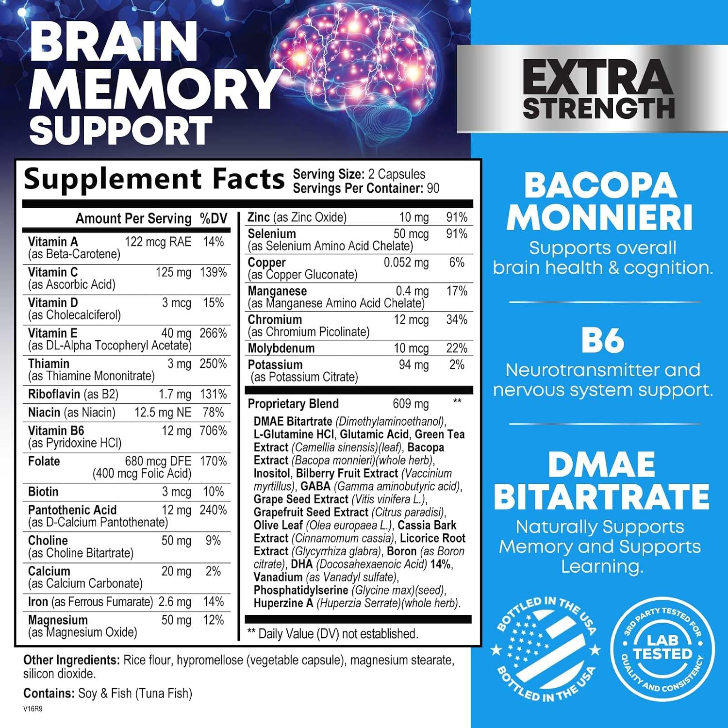 Nature's Nutrition Brain Memory Supplement - 3X Strength Nootropics for Focus, Clarity & Memory, 180 Capsules - görsel 2