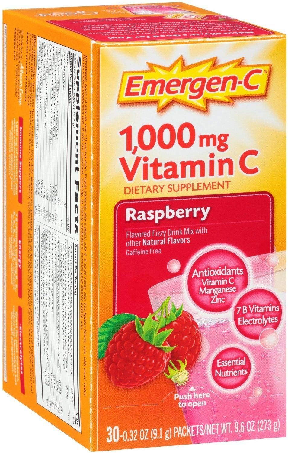 Emergen-C, Raspberry, 30 Sachets 1000mg – Pack of 3 - görsel 1