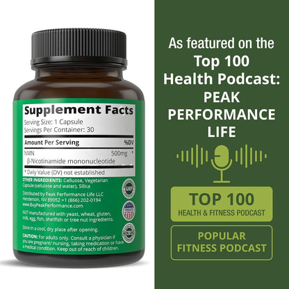 NMN Supplement – Stabilised Nicotinamide Mononucleotide 500mg per Capsule | Ultra High Strength (2 Capsules = 1,000mg) for NAD+ Boost and Healthy Ageing