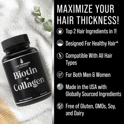 Hair Thickness Maximiser Biotin & Collagen Supplement, 10,000mcg