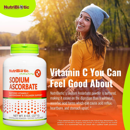 NutriBiotic Sodium Ascorbate Buffered Vitamin C Powder - Vegan, Non-GMO, Gluten Free, 8 oz