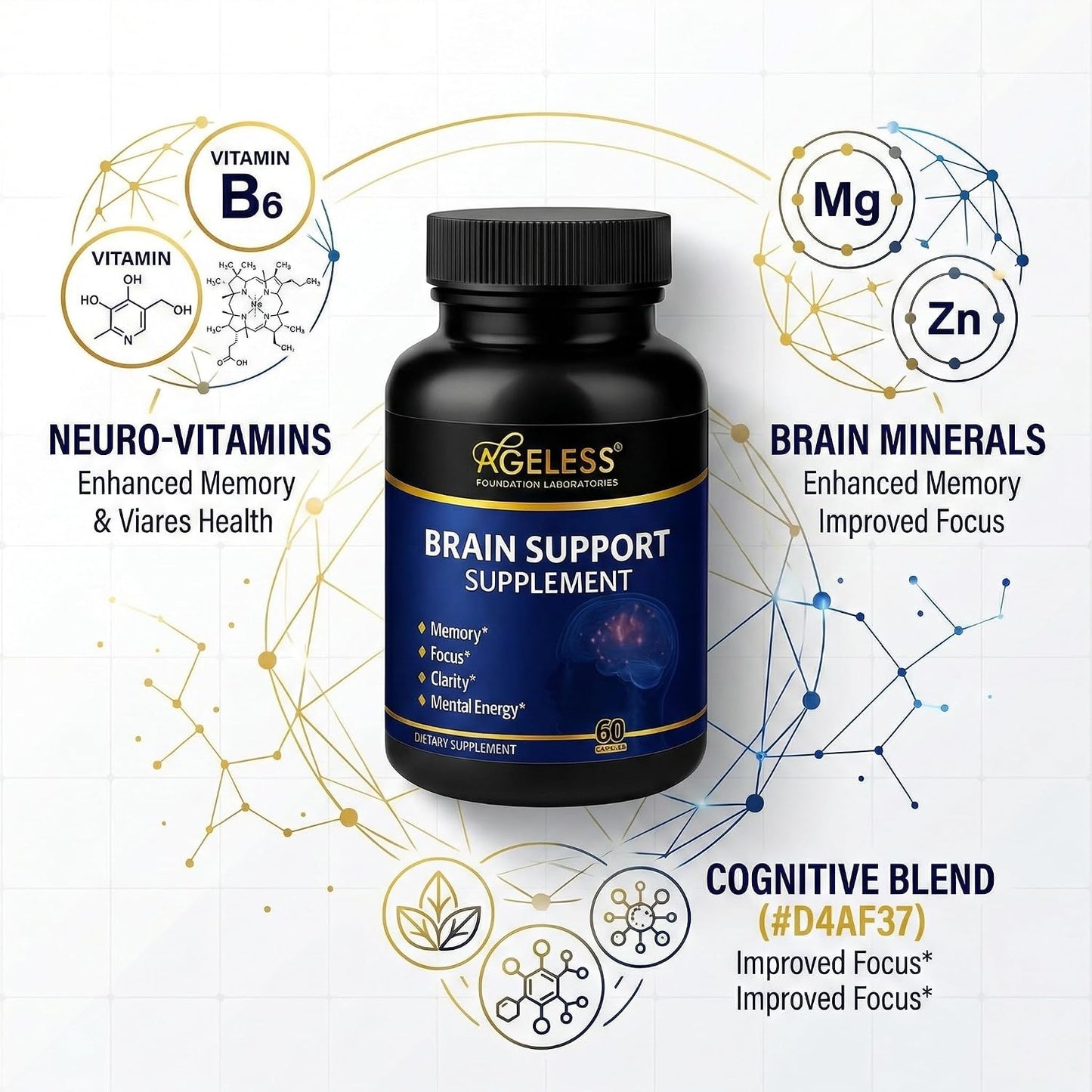 Ageless Brain Supplement for Memory and Focus, 60 Capsules - görsel 5