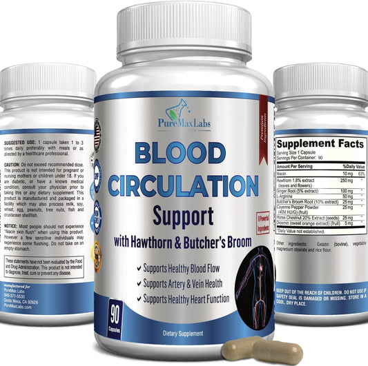 YUMMYVITE Blood Circulation Supplement with Hawthorn, Butchers Broom, Horse Chestnut, Arginine, Diosmin - 90 Capsules