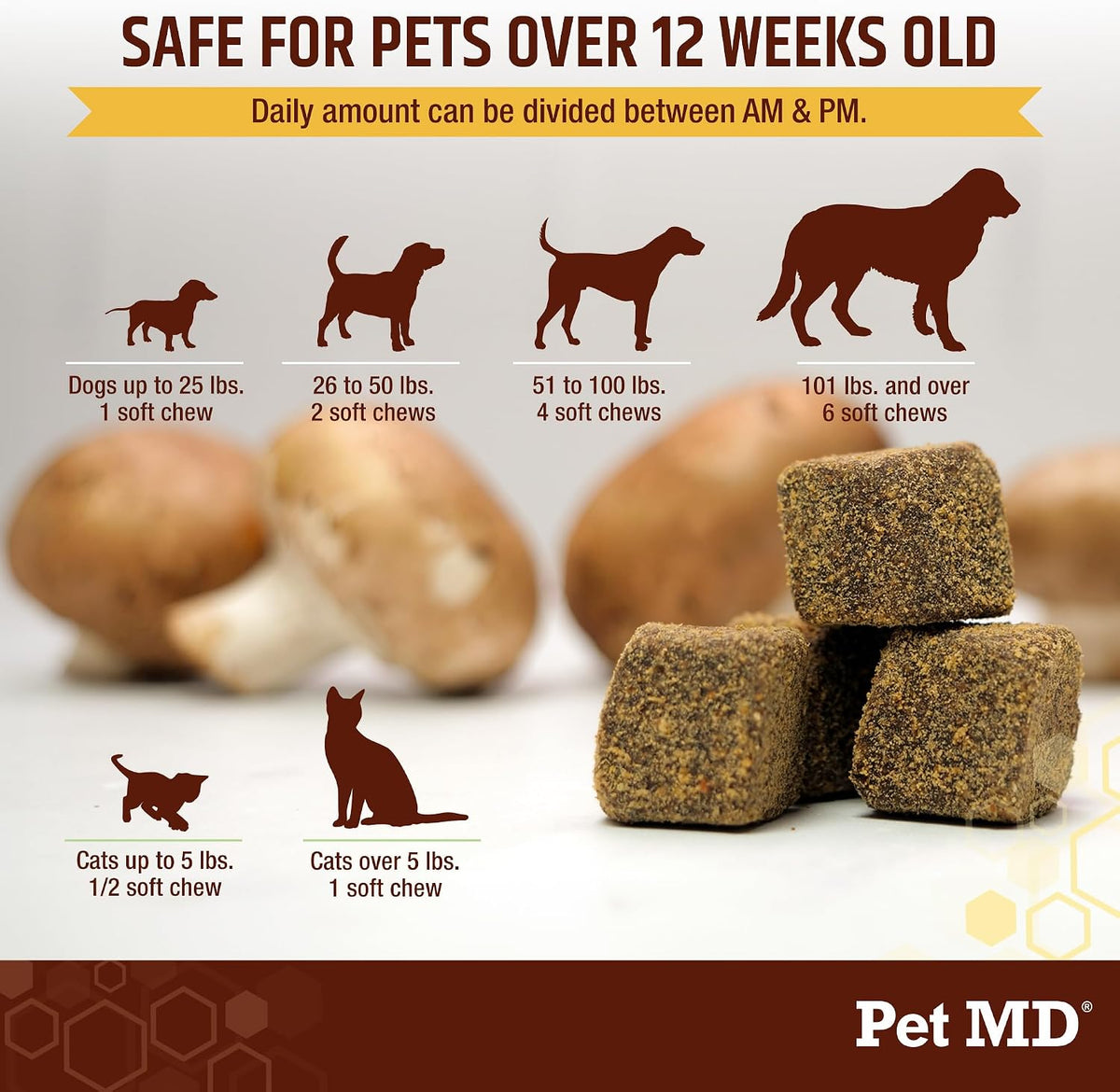 Pet MD Mushroom Immune Support for Dogs & Cats - Turkey Tail, Shiitake, Milk Thistle & CoQ10 Supplement - 120 Soft Chews - görsel 4