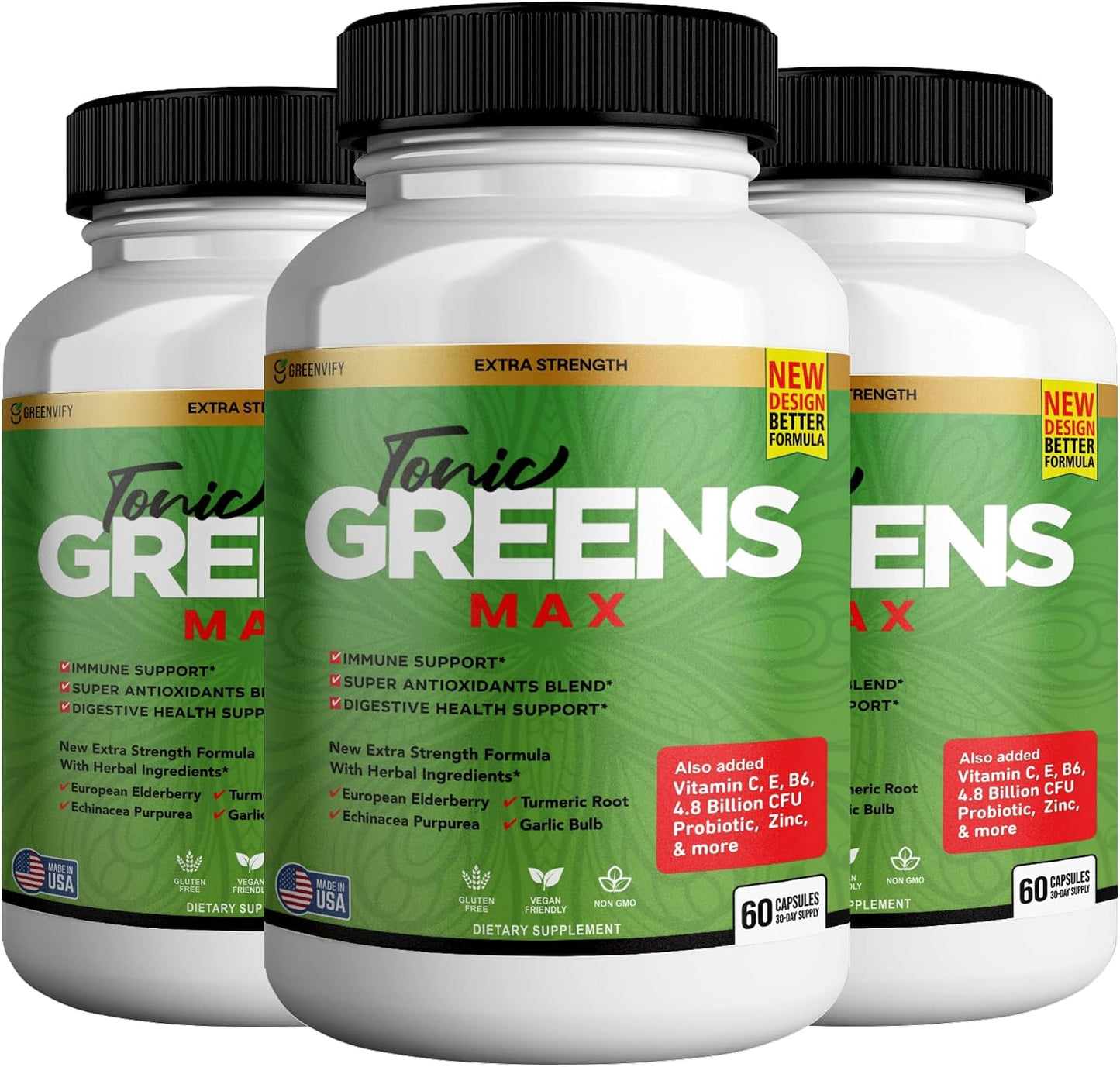 Tonic Greens Max, Extra Strength Immune Support Supplement, 60 Capsules, with Elderberry, Turmeric, Probiotics - görsel 9