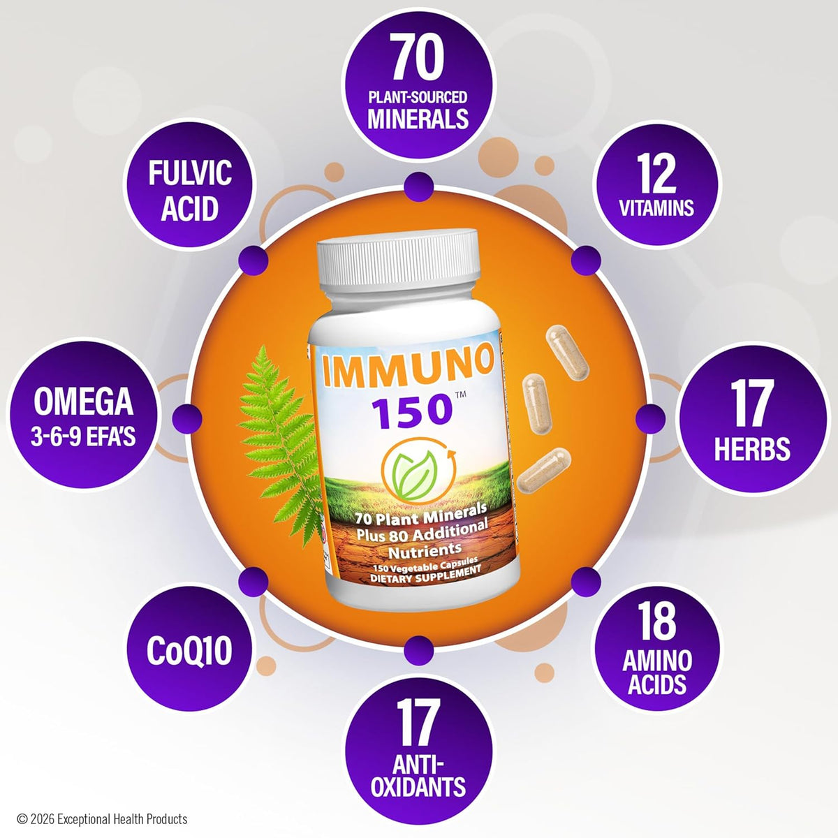 Immuno 150 – Immune Support Supplement with 70 Plant Minerals and 80 Nutrients (150 Vegetable Capsules) - görsel 3