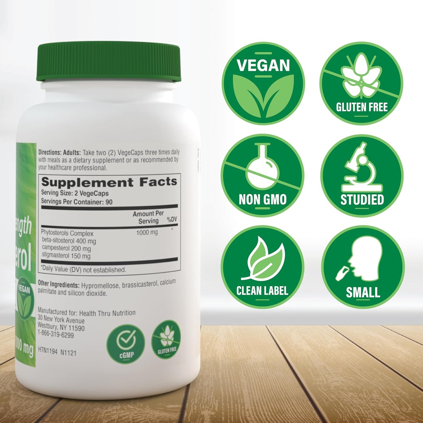 Health Thru Nutrition Ultra Strength Beta Sitosterol | 1,000mg Phytosterols Complex 400mg Beta | Non-GM Vegan (180 Capsules) - görsel 3