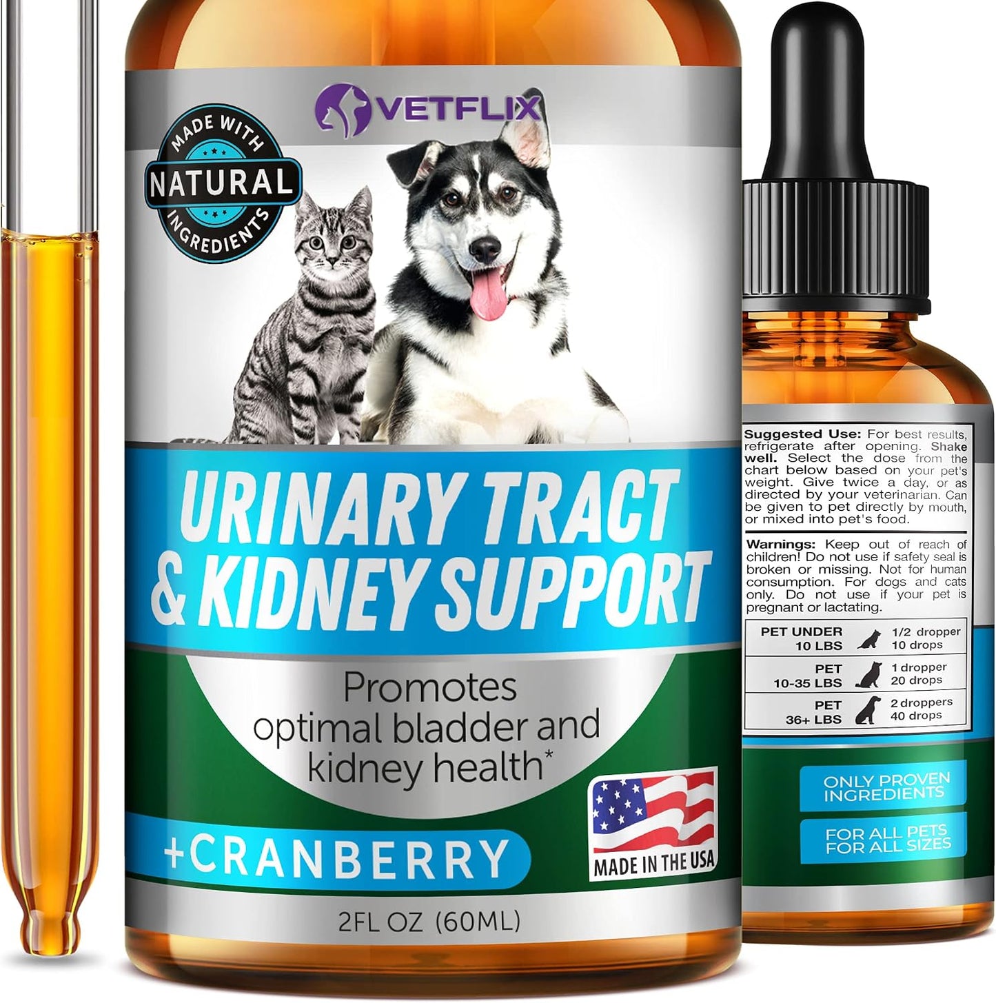 UTI and Kidney Support Liquid for Dogs, Cats, Puppies and Kittens, 60 ml - görsel 1
