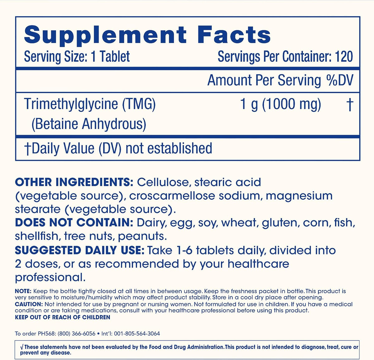 ProHealth Longevity TMG (Trimethylglycine) - Betaine Anhydrous 1,000 mg, 120 Tablets - Methylation Support – Image 6