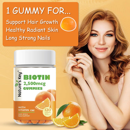 Nature's Key Biotin Gummies with Vitamin C and E – Hair, Skin and Nails Support