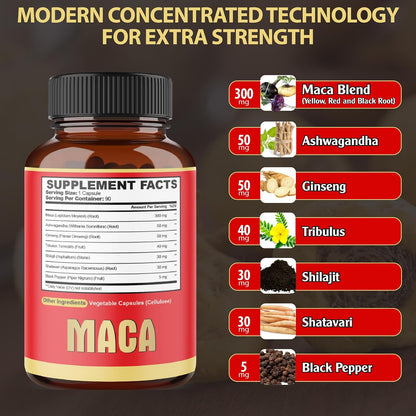agobi Maca Root Capsules - 7-in-1 Herbal Blend for Energy and Mood, 90 Vegan Capsules (3-Month Supply)