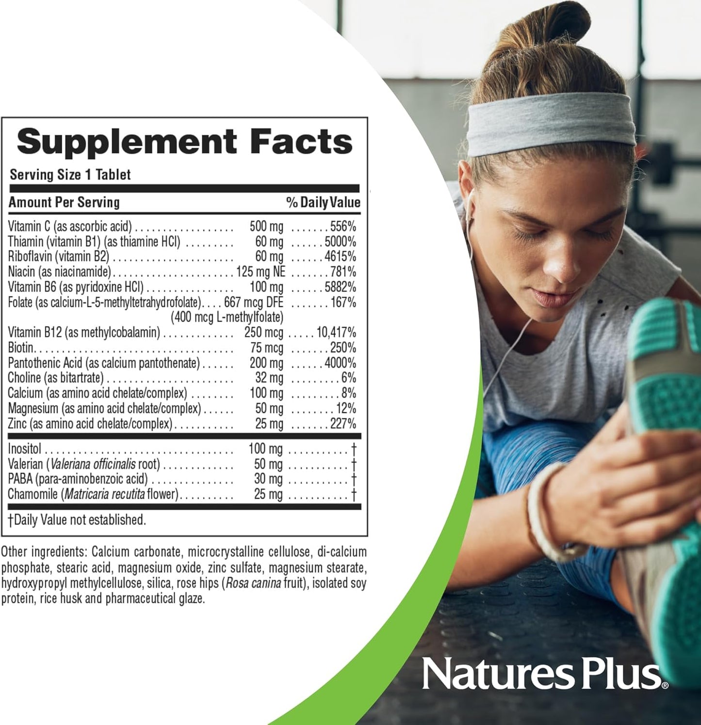 NaturesPlus Mega-Stress Complex – Sustained Release B Complex with Vitamin C, Chamomile and Herbs, 90 Vegetarian Tablets - görsel 5