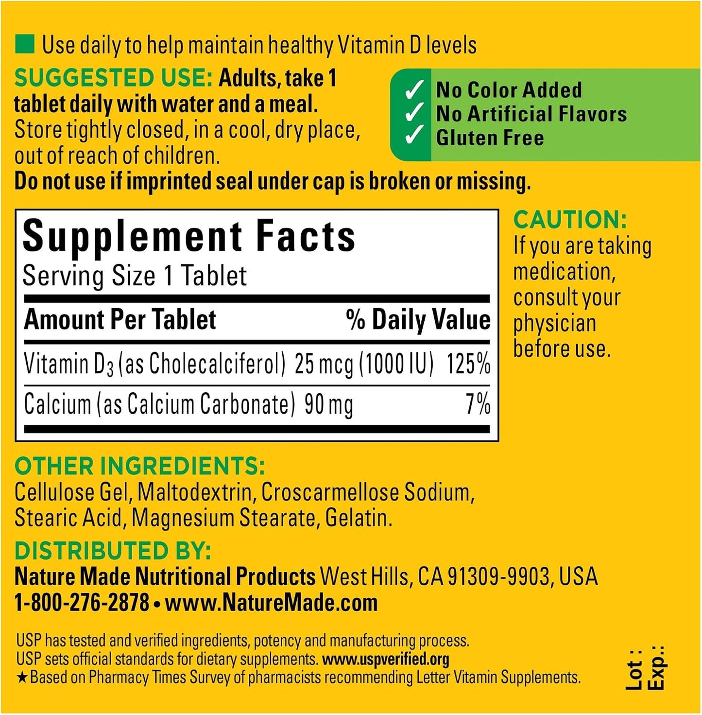 Vitamin D3, 100 Tablets, Vitamin D 1000 IU (25 mcg) - görsel 2