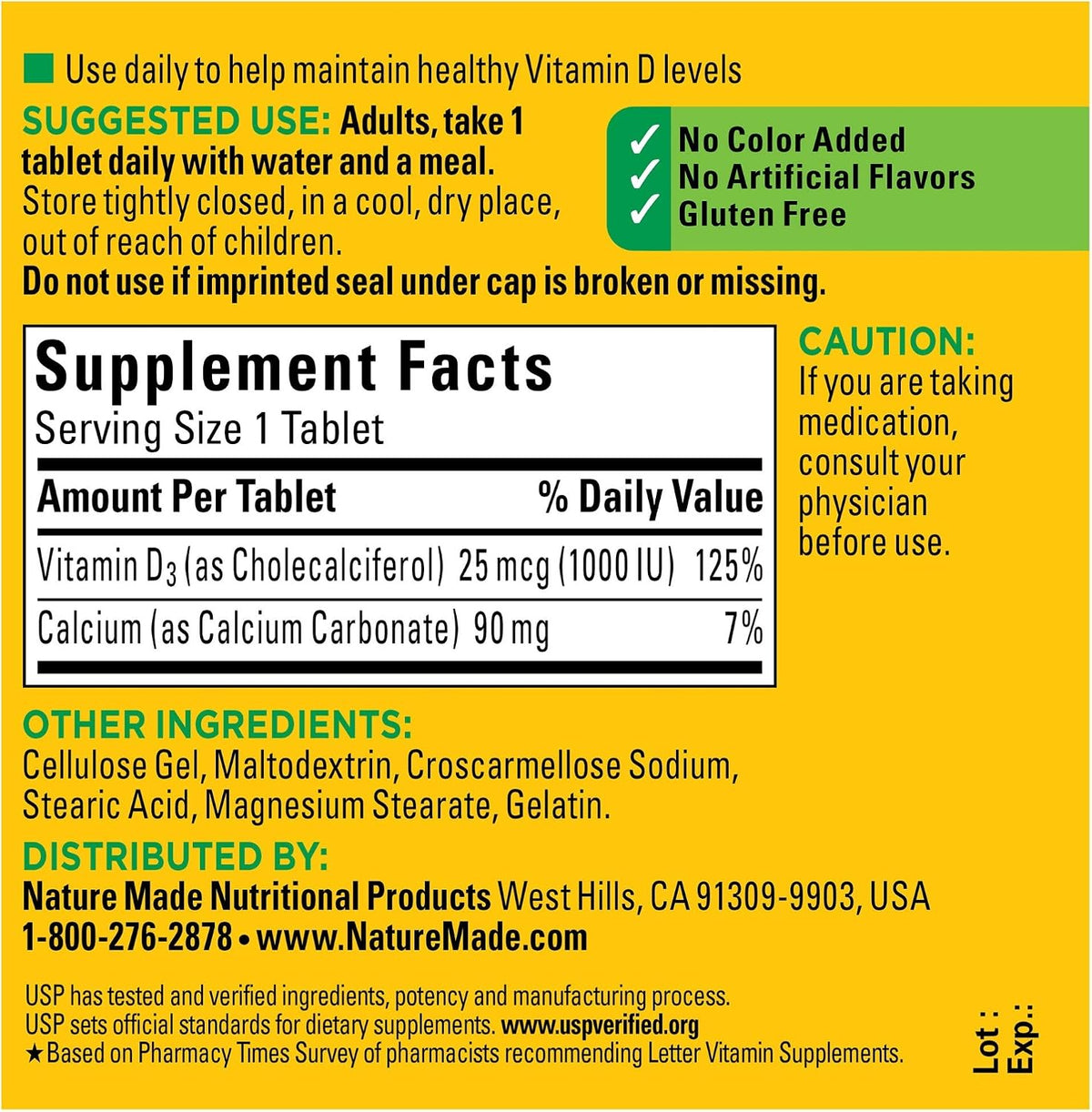 Vitamin D3, 100 Tablets, Vitamin D 1000 IU (25 mcg) - görsel 2
