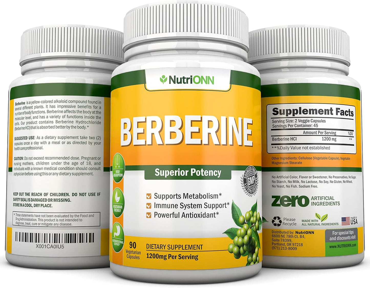 NutriONN Berberine 1200mg – 90 Vegetarian Capsules – Pure Berberine HCl Extract Supplement - görsel 7