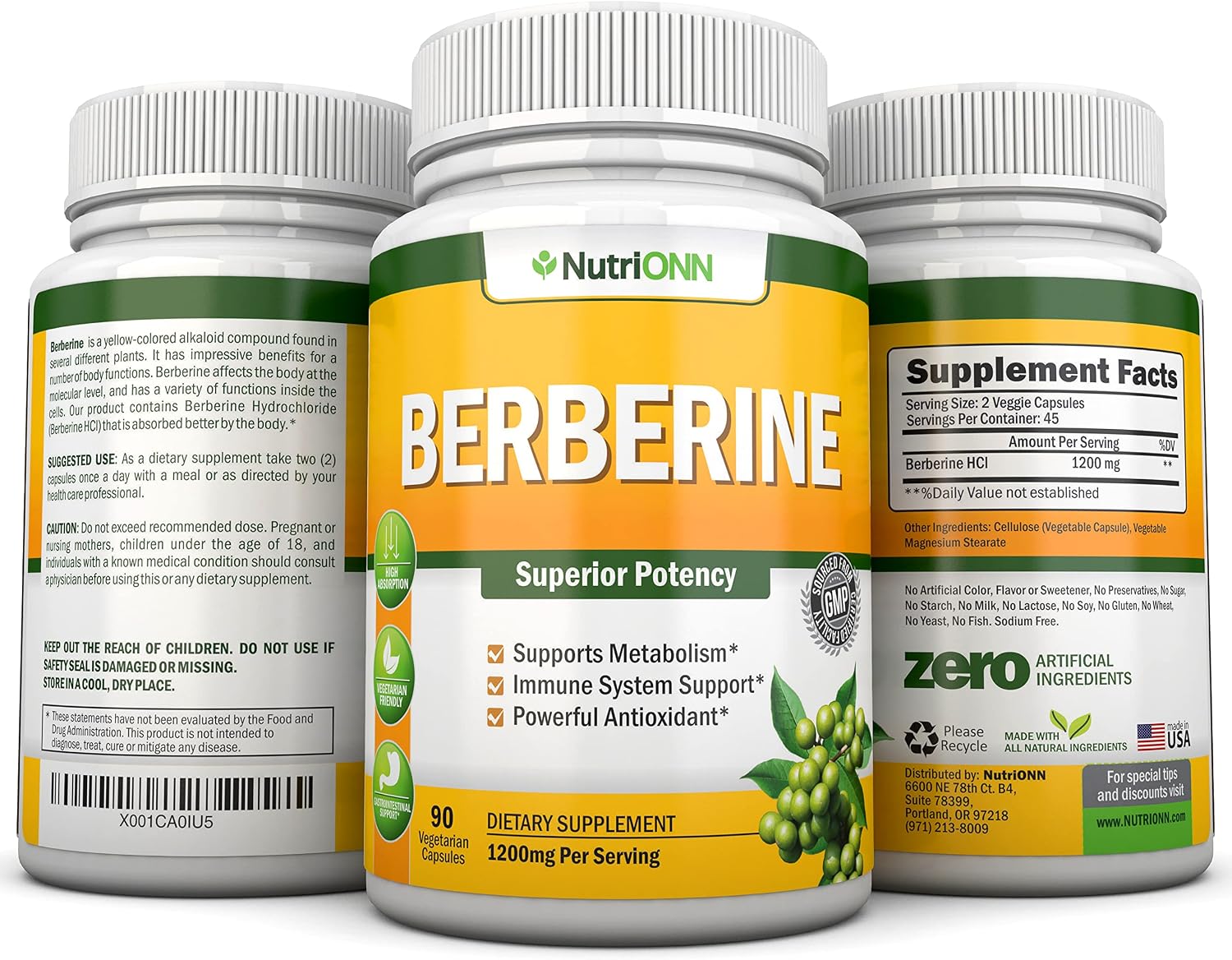 NutriONN Berberine 1200mg – 90 Vegetarian Capsules – Pure Berberine HCl Extract Supplement - görsel 7