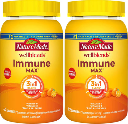 Nature Made Wellblends ImmuneMAX Gummies, Vitamin C, Zinc, and Vitamin D3, Immune Support Supplement, 42 Tangerine Flavour Gummies