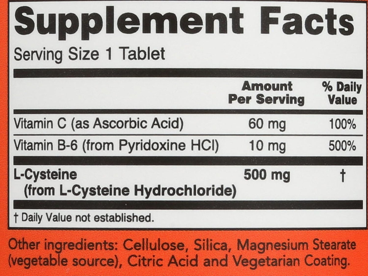 NOW Foods L-Cysteine 500mg, 100 Tablets - görsel 3
