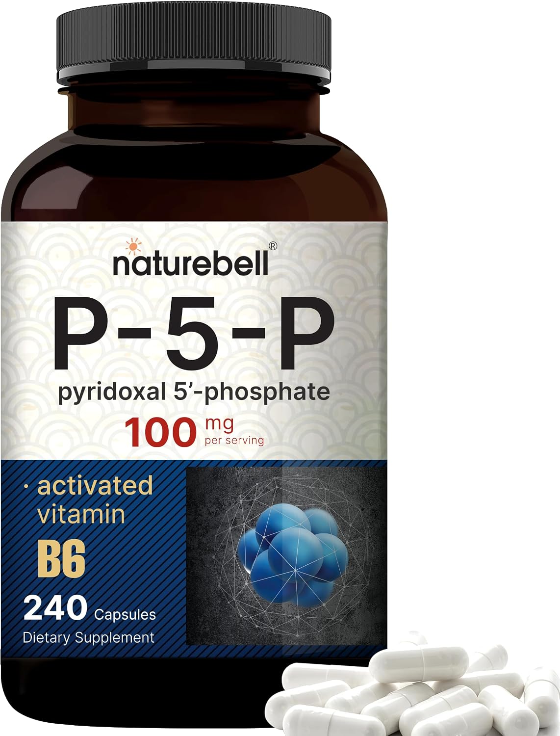 NatureBell P5P Vitamin B6 100mg, 240 Capsules - Activated Pyridoxal 5'-Phosphate - görsel 1