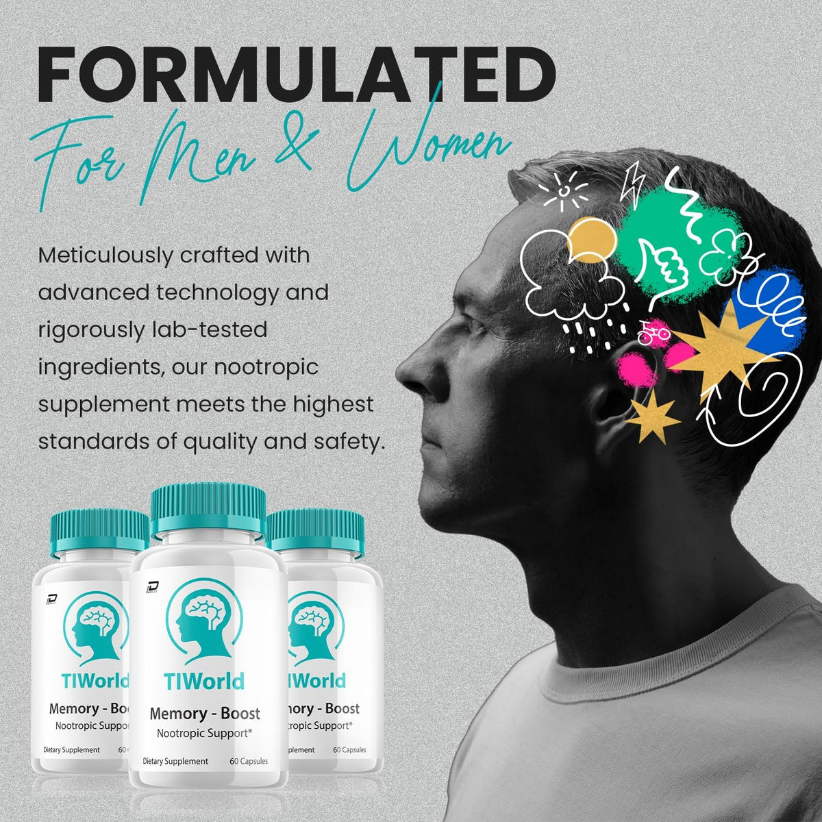 Tiworld Brain Supplement Capsules – All-Natural Maximum Strength Focus Capsules (2 Pack, 120 Capsules) - görsel 2