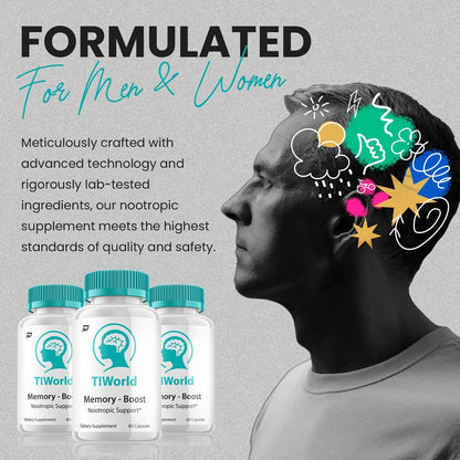 Tiworld Brain Supplement Capsules – All-Natural Maximum Strength Focus Capsules (5 Pack, 300 Capsules)