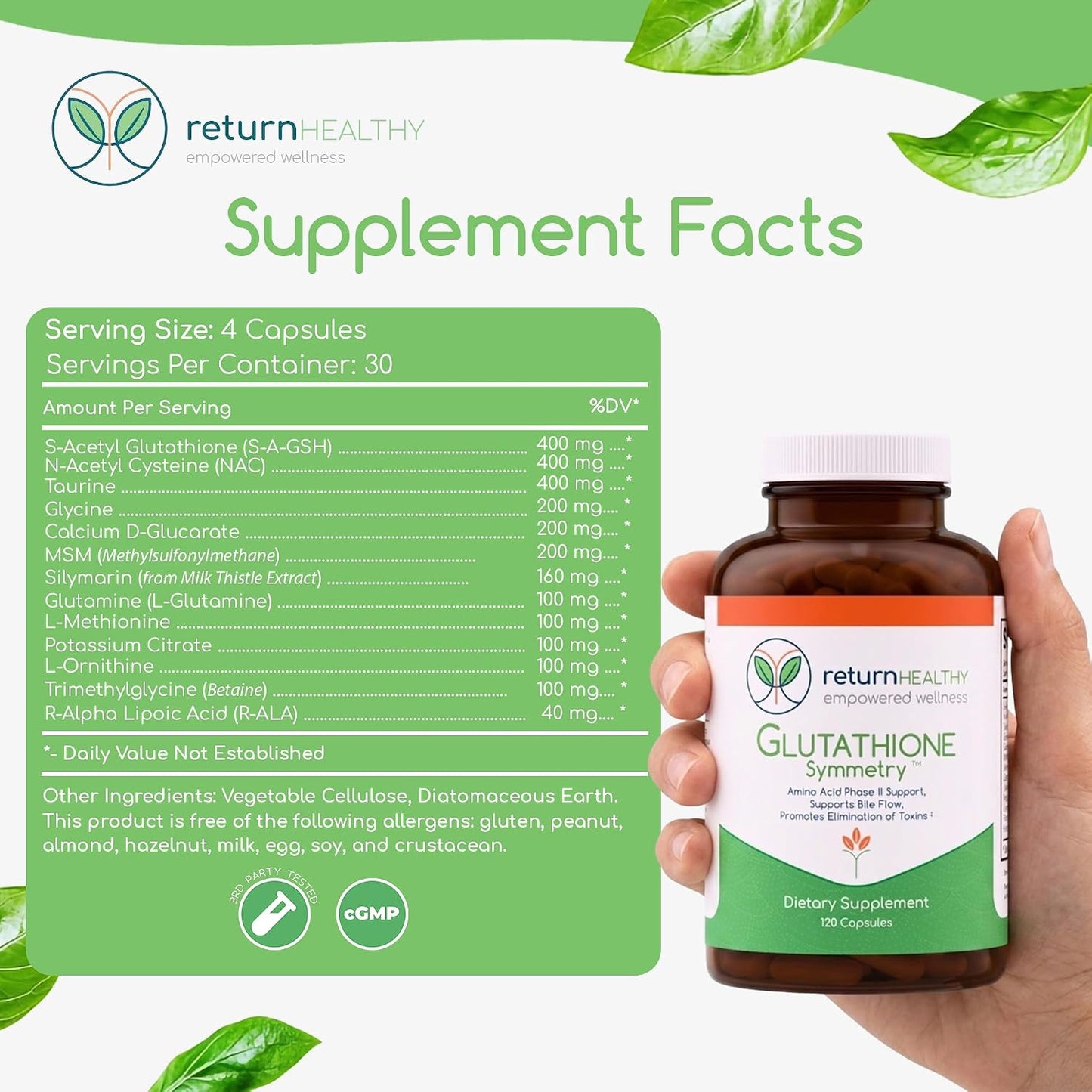 Glutathione Symmetry - S-Acetyl Glutathione Supplement - Antioxidants & Detoxification - Natural Cellular Support - All-Natural, Vegan, Non-GM, 120 Capsules - görsel 8