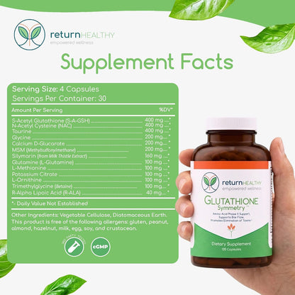 Glutathione Symmetry - S-Acetyl Glutathione Supplement - Antioxidants & Detoxification - Natural Cellular Support - All-Natural, Vegan, Non-GM, 120 Capsules