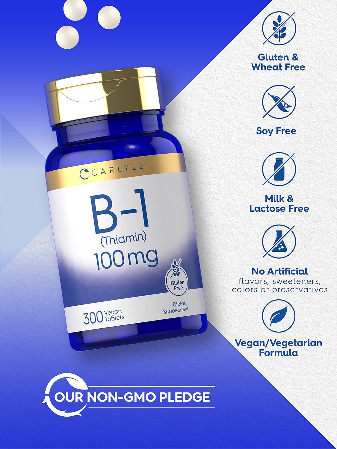 Carlyle Vitamin B1 (Thiamine) 100mg, 300 Vegan Tablets - görsel 4
