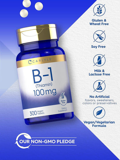Carlyle Vitamin B1 (Thiamine) 100mg, 300 Vegan Tablets