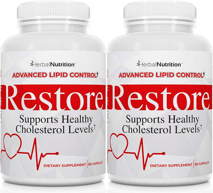 Restore - Heart Health & Cholesterol Support Food Supplement with Red Yeast Rice, Grape Seed Extract, Folic Acid and Niacin, 60 Capsules