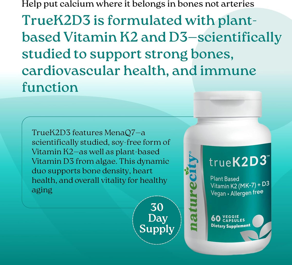 NatureCity TrueK2D3 – Plant-Based Vitamin D3 – Premium K2: Features MenaQ7, a well‑researched form of vitamin K2 – Image 2