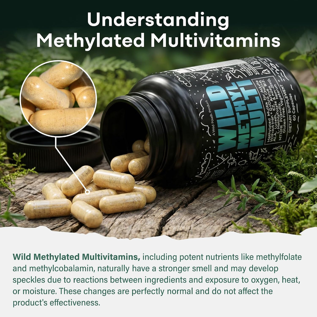 Wild Methylated Multivitamin for Women & Men – Daily Multi Vitamin with Methylated B12, Folate, CoQ10 & More (60 Capsules) - görsel 5