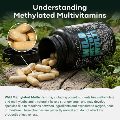 Wild Methylated Multivitamin for Women & Men – Daily Multi Vitamin with Methylated B12, Folate, CoQ10 & More (60 Capsules)