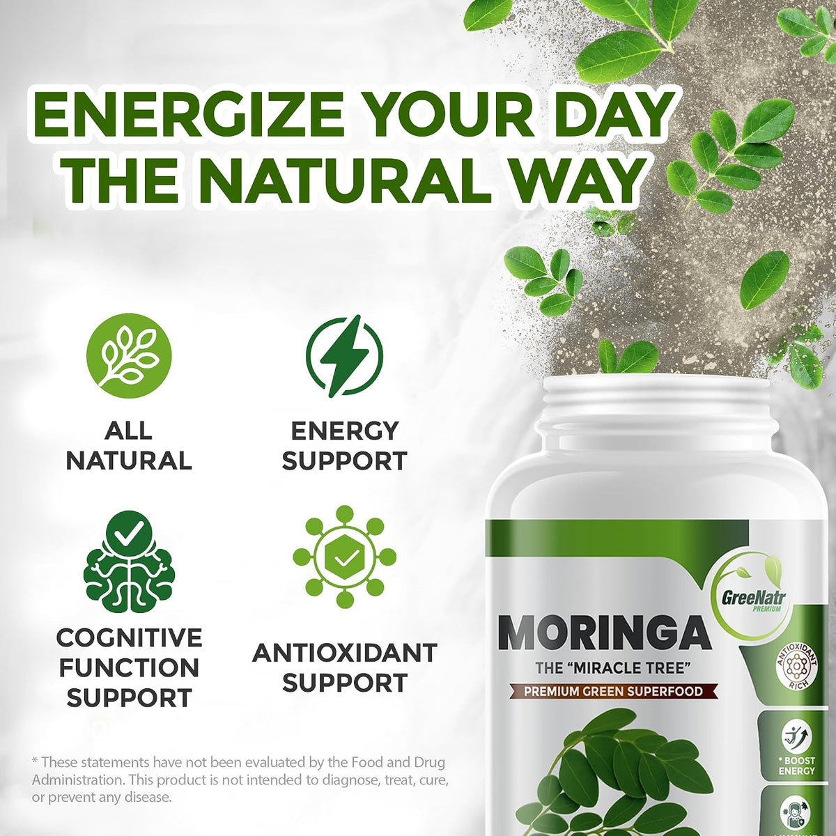 Pure Moringa Oleifera Green Superfood Capsules with Vitamin C, Omega 3 & Amino Acids - 60 Capsules - görsel 3