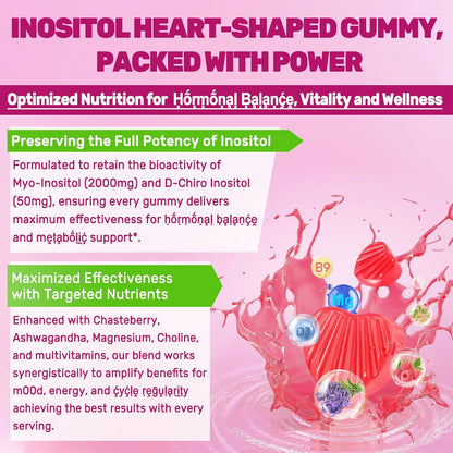 LILICARE Inositol Gummies for Women – 2000mg Myo-Inositol & 50mg D-Chiro Inositol 40:1 Ratio with Chasteberry, Methylated B12, Folate, Magnesium, Vitamin D3 – Sugar-Free, Vegan, Pack of 2 (120 Gummies)