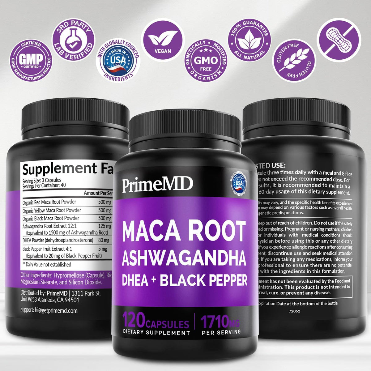 6-in-1 Organic Maca Root & Ashwagandha Capsules with DHEA and Black Pepper – 1710mg, 120 Capsules (Pack of 3) - görsel 8
